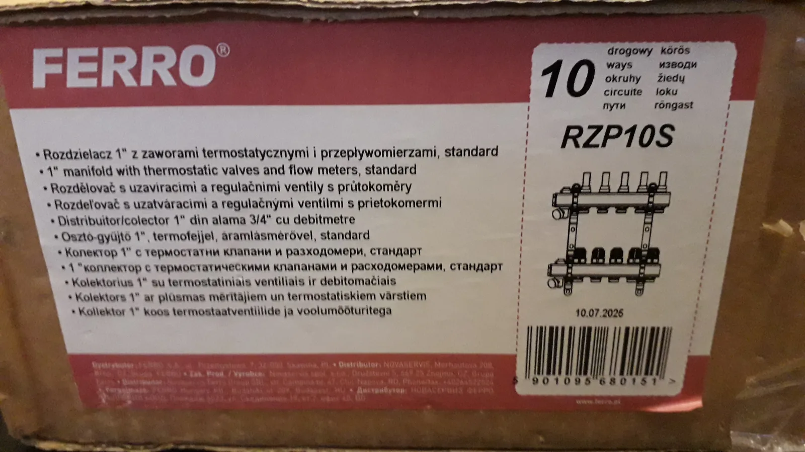 Rozdeľovač UK RZP 105 s termostatickými ventilmi, 10 okruhov, mechanická regulácia prietoku „G1“, Ferro ČR 195€! Cena na webe je 340€! a RZP ??? (11 okruhov) 220€