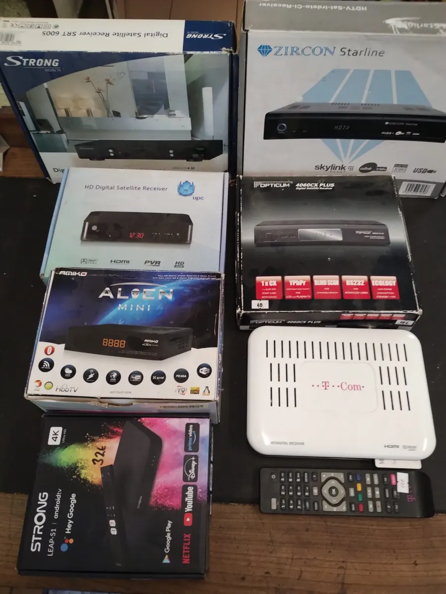 Receivery digitálne satelitné -Strong SRT 6005 Emos 25W do manuál nový 28€ -Zircon Starline HDTV do manuál nový 28€ -UPC HDMI nový, kompletný 28€ -Opticum 4060CX plus kompletný nový 18€ -Amiko Aloen…