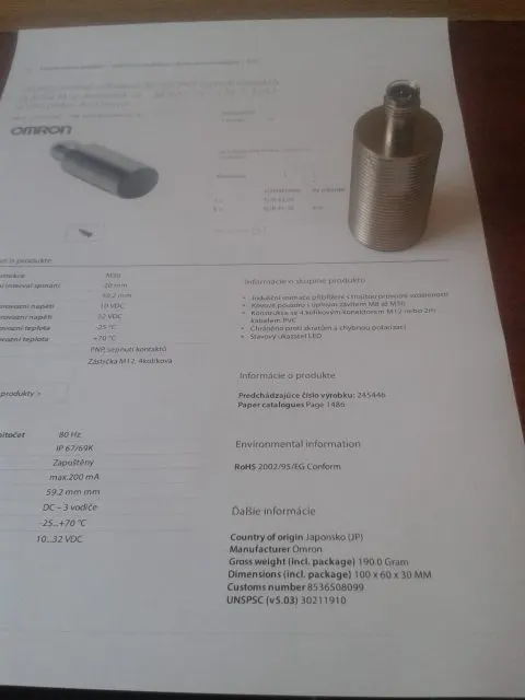Indukcny snimac OMROM